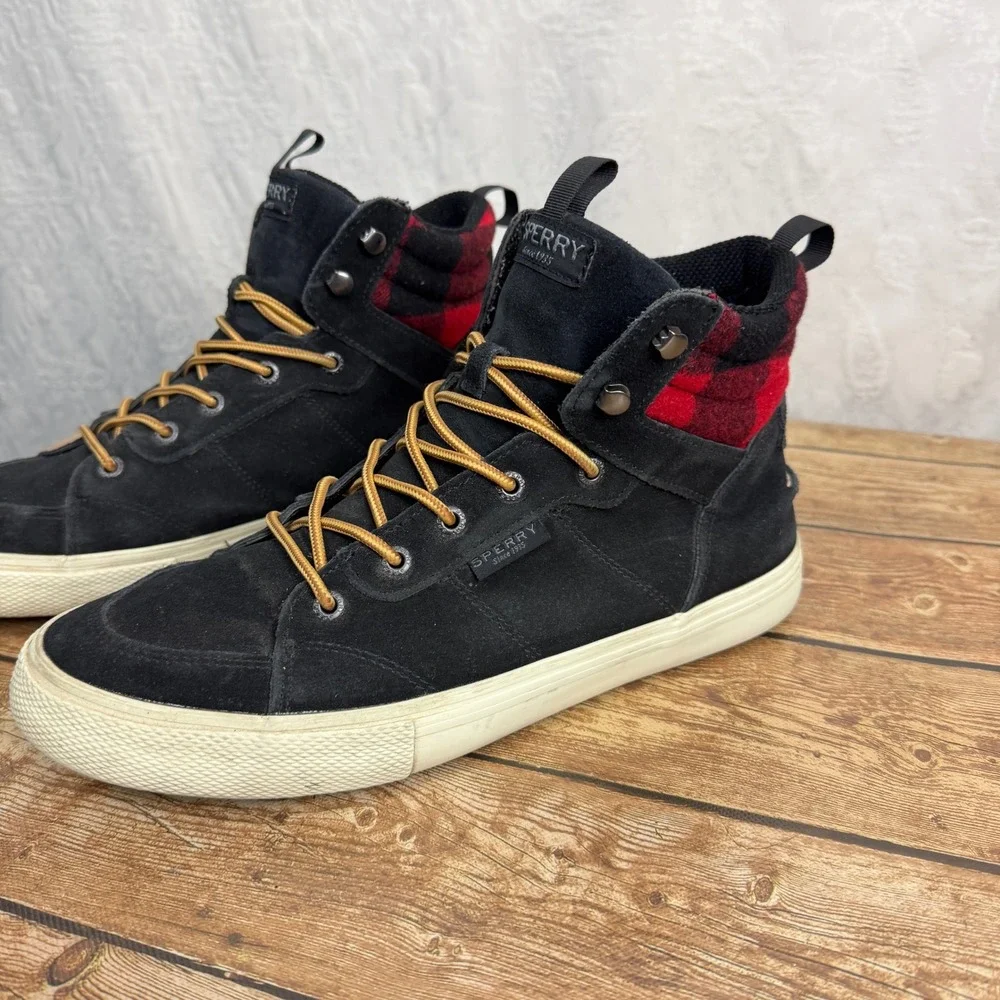 Sperry Mens 11 Black Suede Sneaker Boots Buffalo Plaid High Top Gorpcore Utility